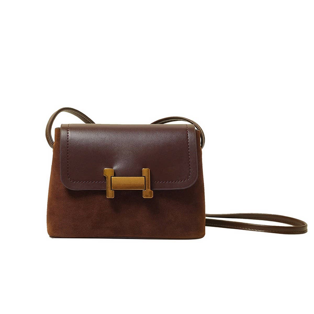 Classic Brown Crossbody Bag with Gold Clasp