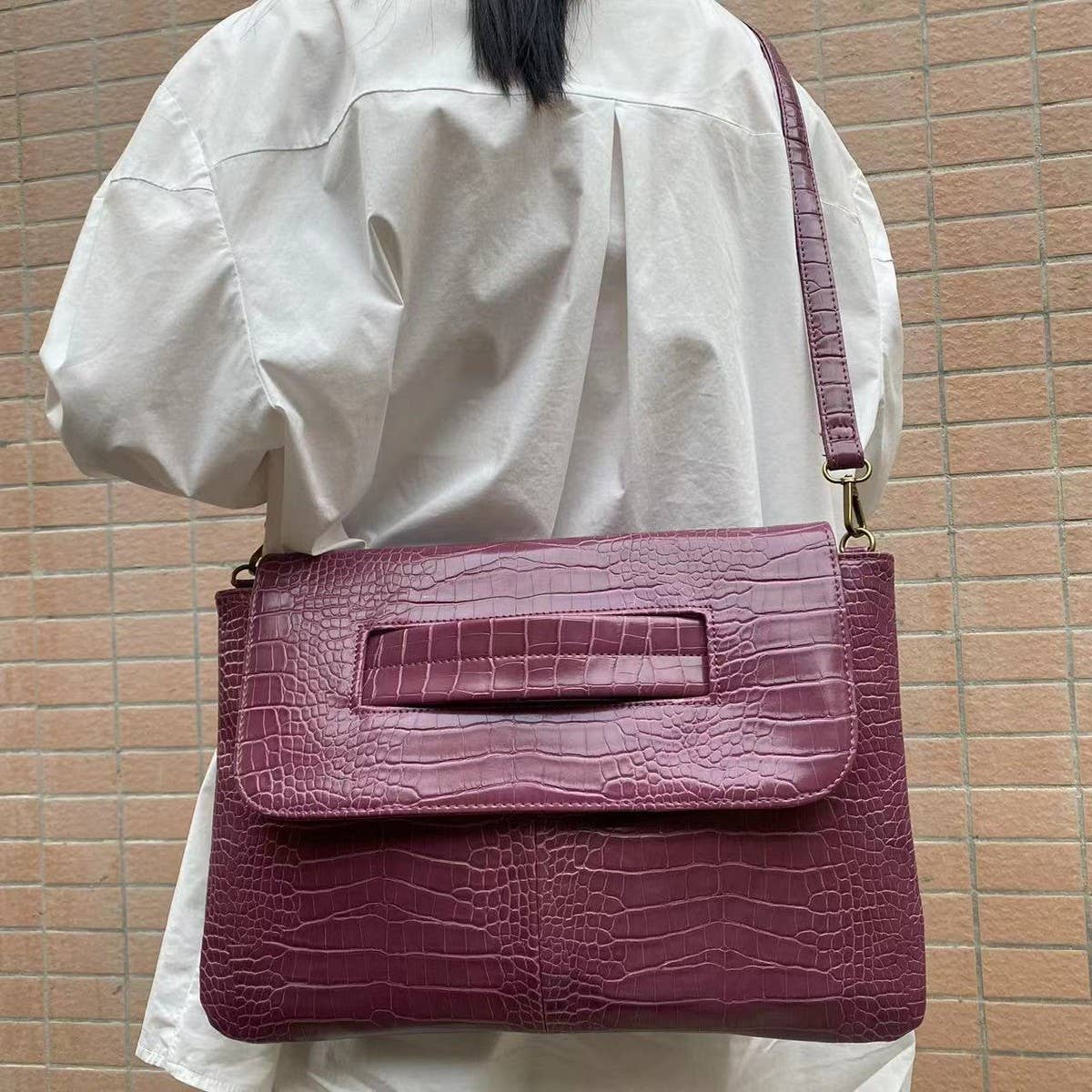 Wine Croc-Embossed Statement Bag