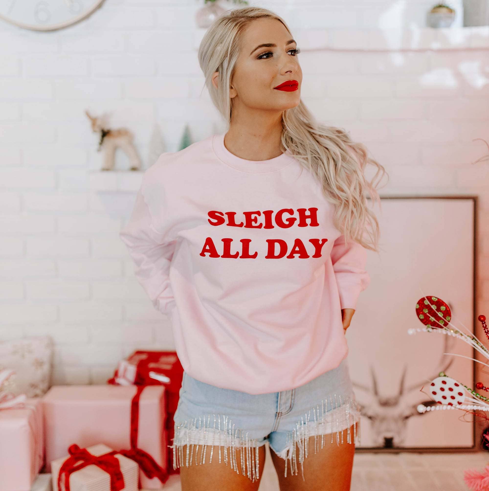 Sleigh All Day Christmas Pink Sweatshirt